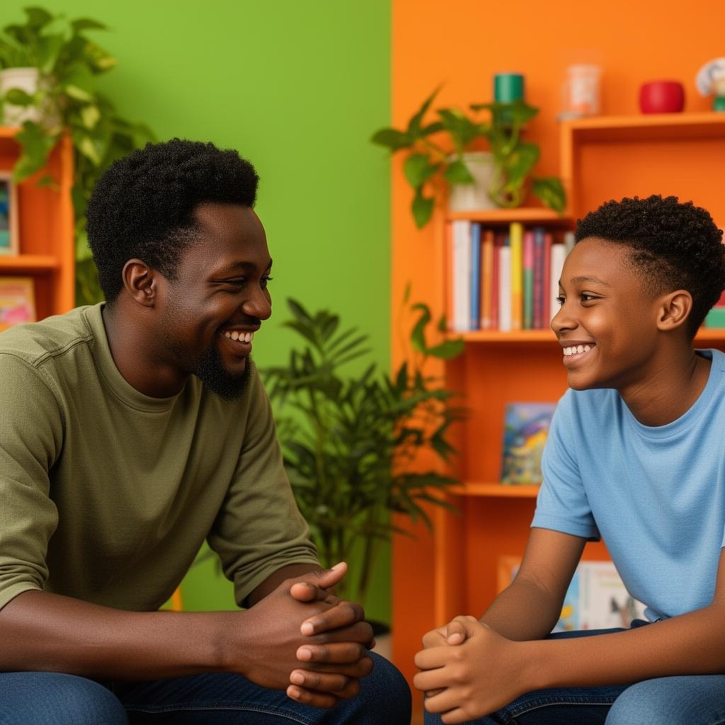 A mentor and a young person in conversation